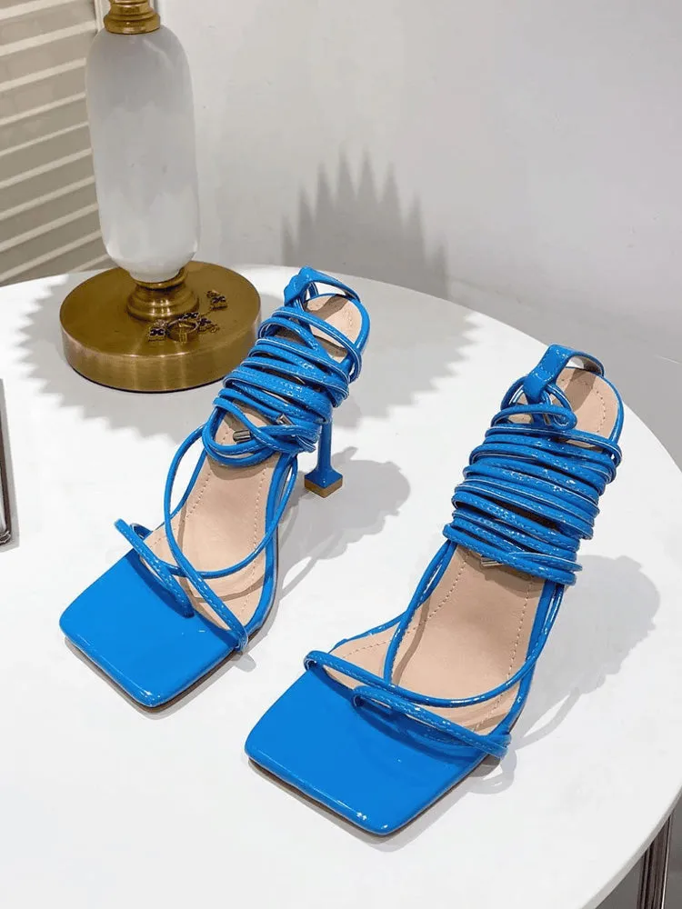 Amozae-Square Toe Lace Up Sandals