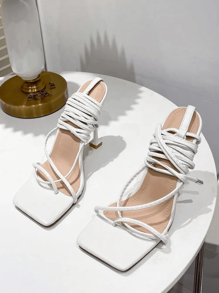 Amozae-Square Toe Lace Up Sandals