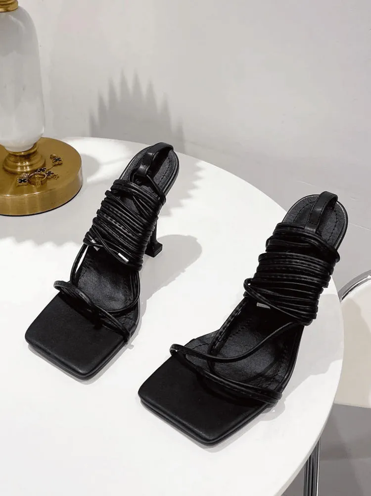 Amozae-Square Toe Lace Up Sandals
