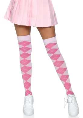 Argyle Knit Over The Knee Socks Os Pink