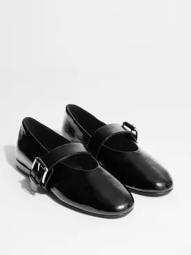 Black buckled leather ballerinas