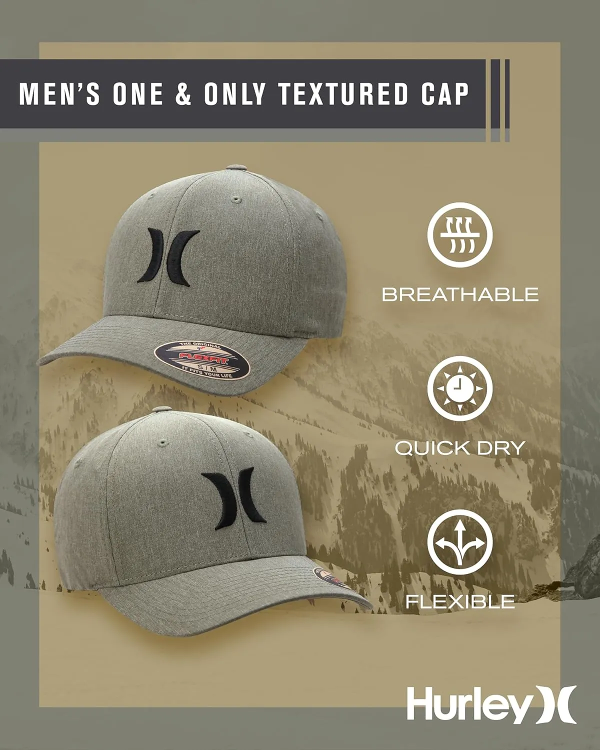 Hurley Men's Caps - One & Only Flexfit Textures Cap - Fitted Hats for Men, S-XL