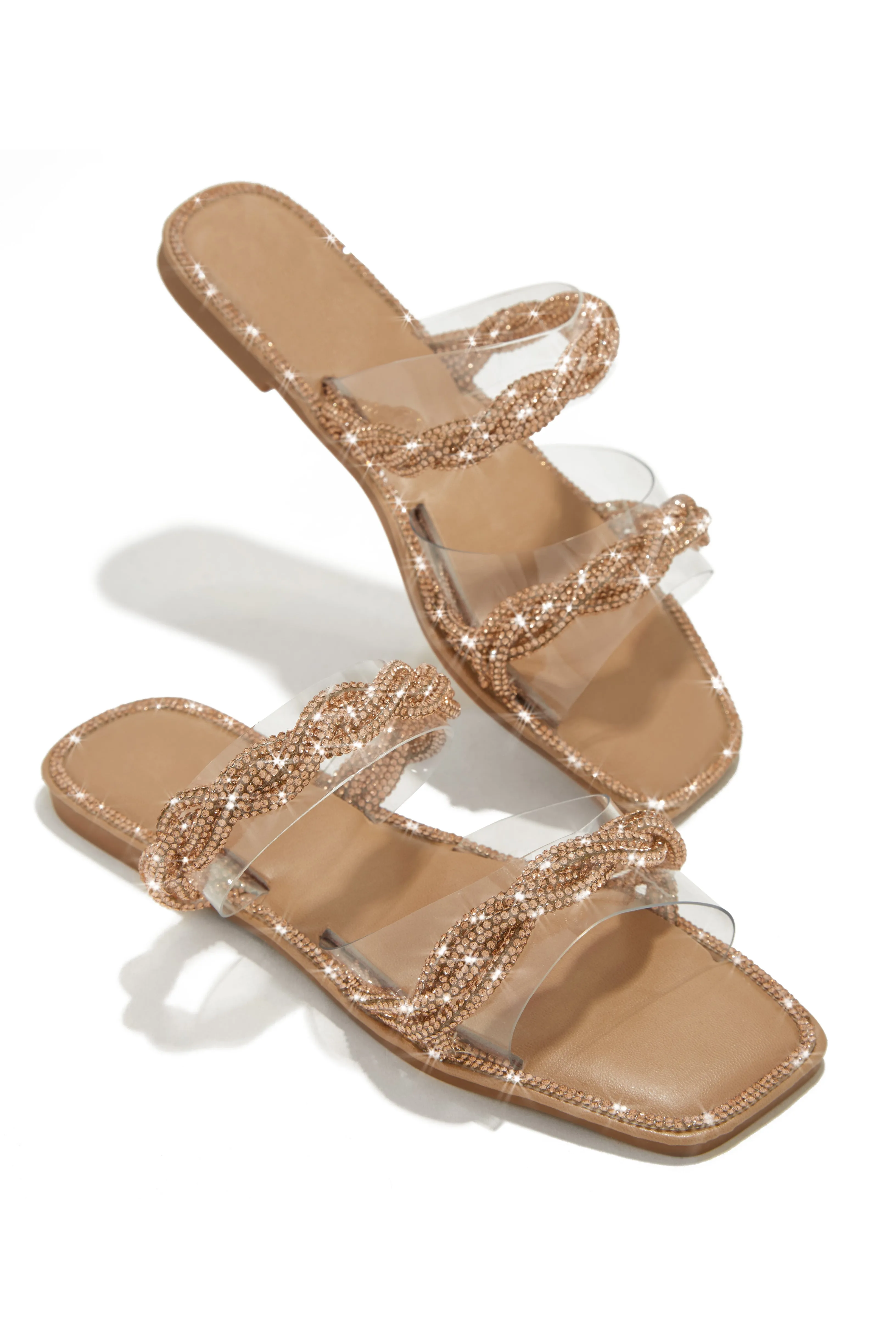 Island Breeze Embellished Slip On Sandals - Rose Gold