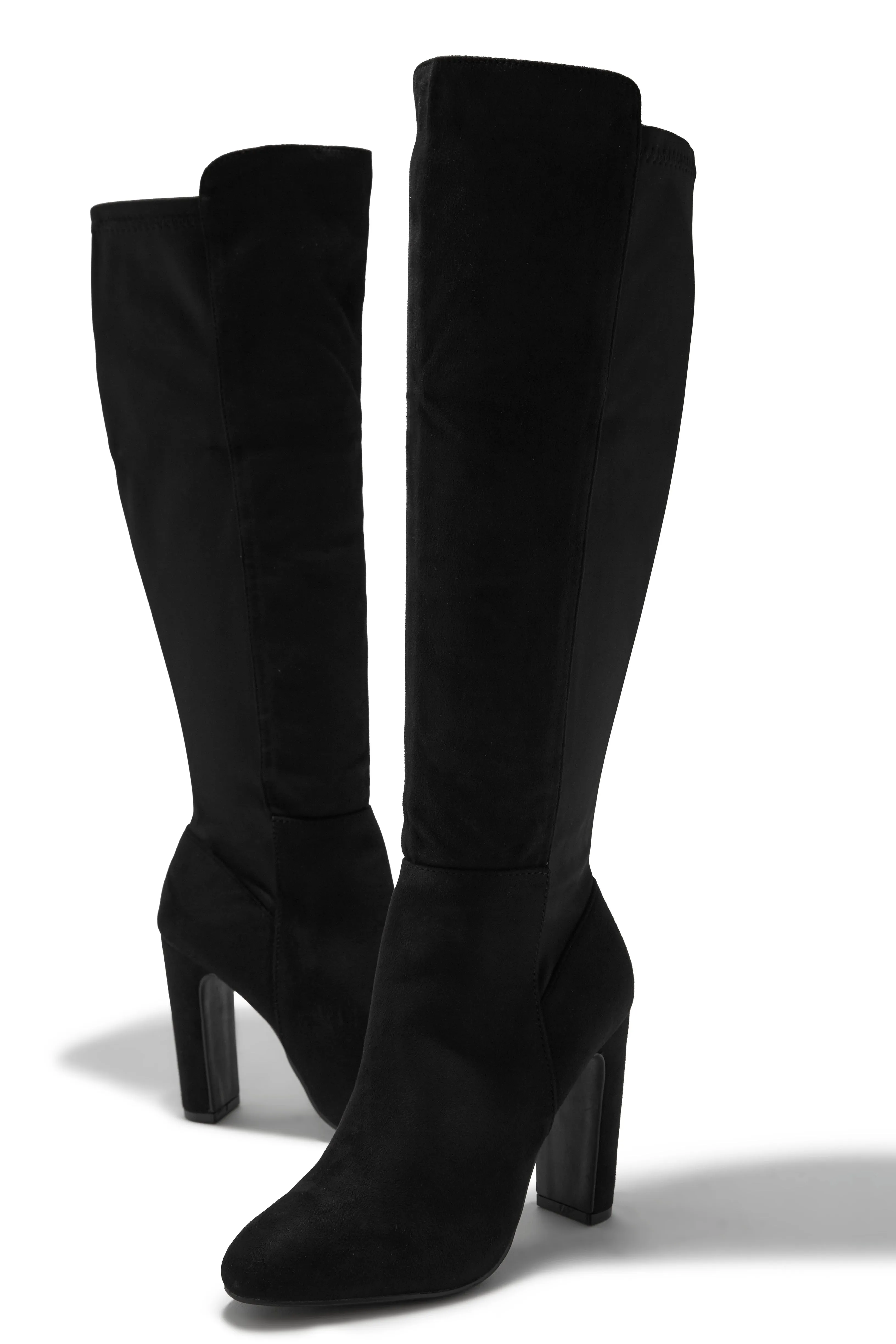 Kayla Block Heel Boots - Black Suede