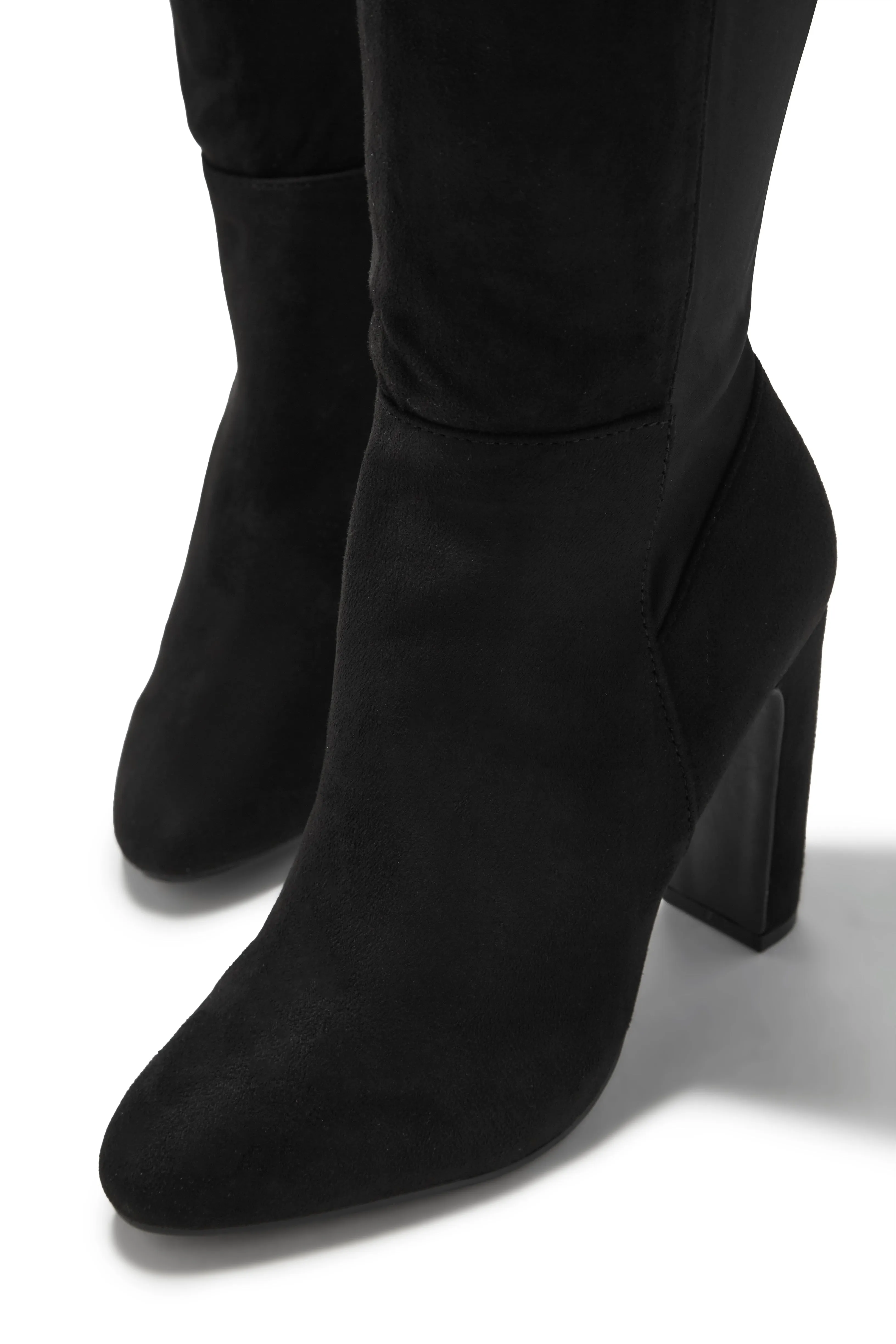 Kayla Block Heel Boots - Black Suede