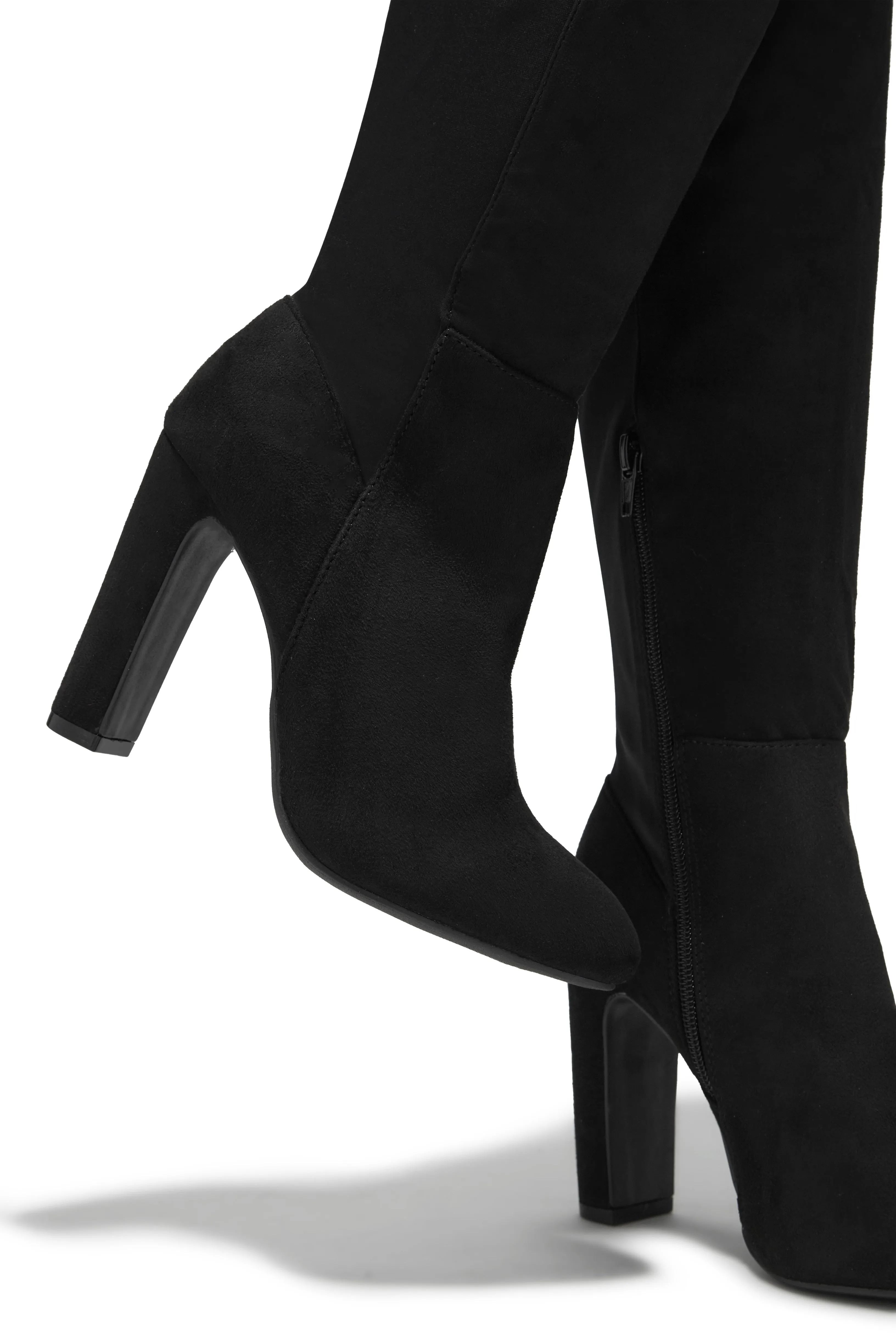 Kayla Block Heel Boots - Black Suede