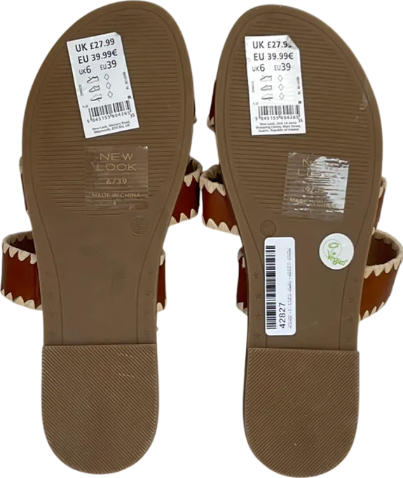 New Look Brown Cross Front Flat Slip On Sandal UK 6 EU 39 👠