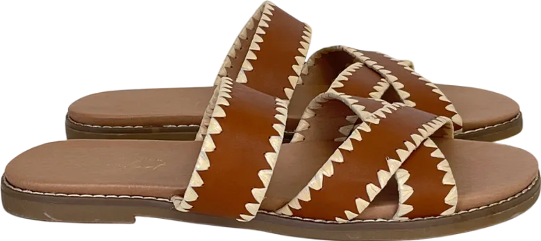 New Look Brown Cross Front Flat Slip On Sandal UK 6 EU 39 👠