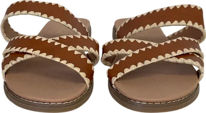 New Look Brown Cross Front Flat Slip On Sandal UK 6 EU 39 👠