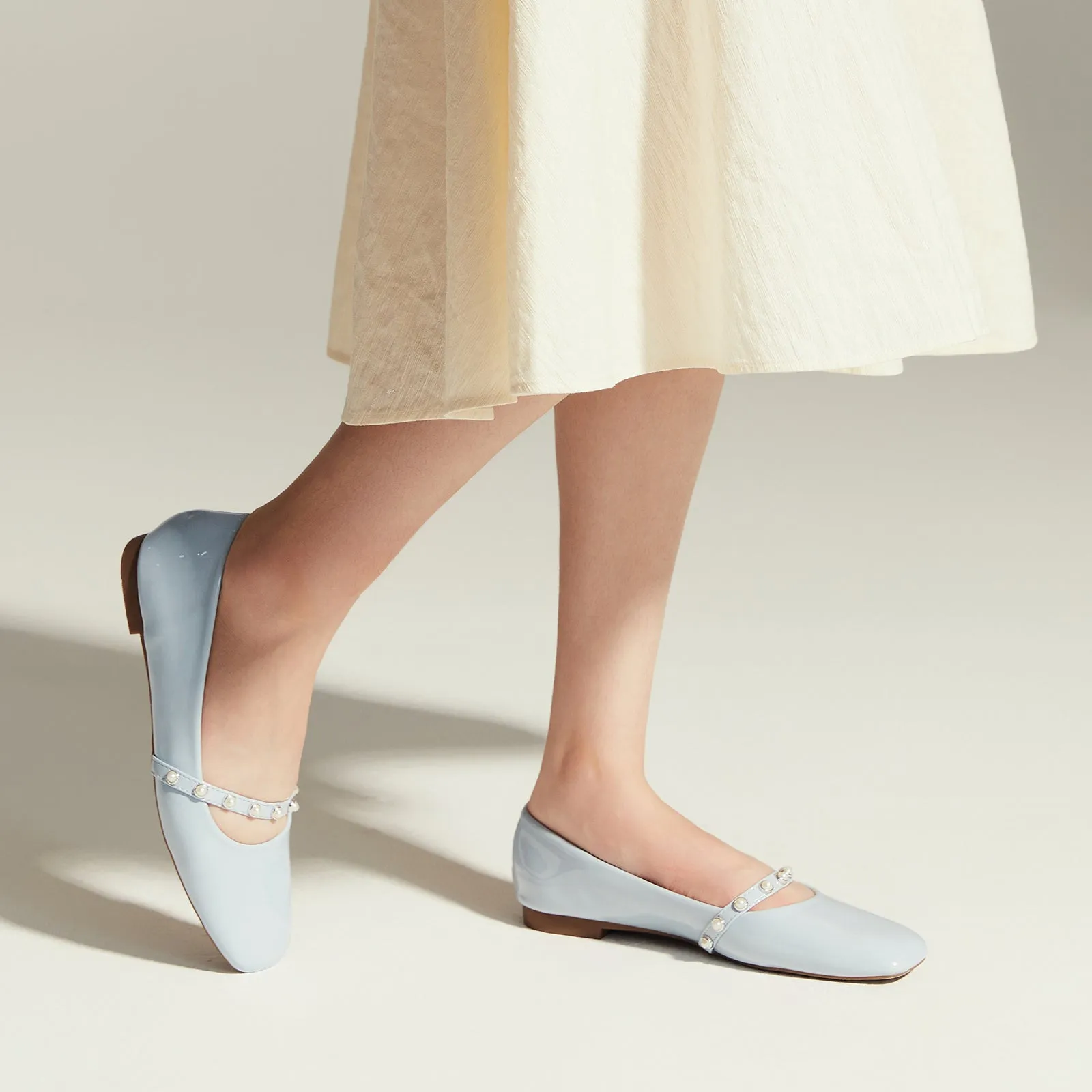 Patent Pearl-Strap Mary Jane (Clara) Blue