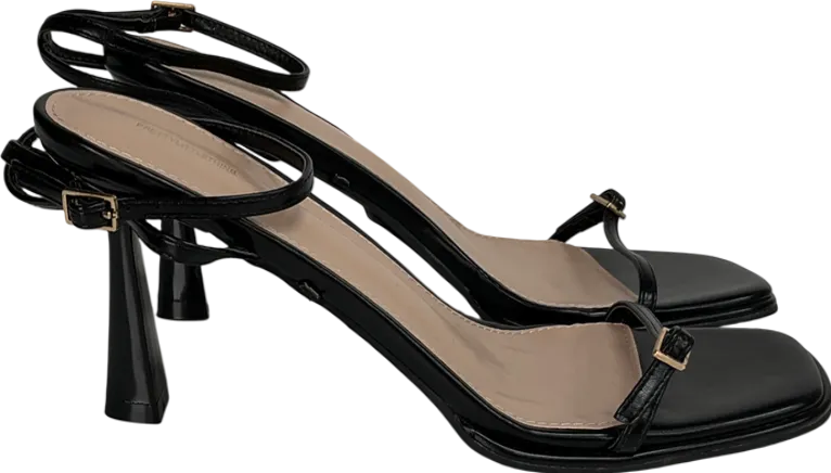 PrettyLittleThing Black Square Toe Edge High Heeled Sandals UK 6 EU 39 👠