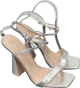 PrettyLittleThing Metallic Square Toe Heeled Sandals UK 8 EU 41 👠