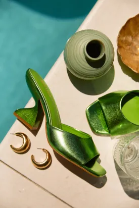 Racquel Mid Heel Mules - Green