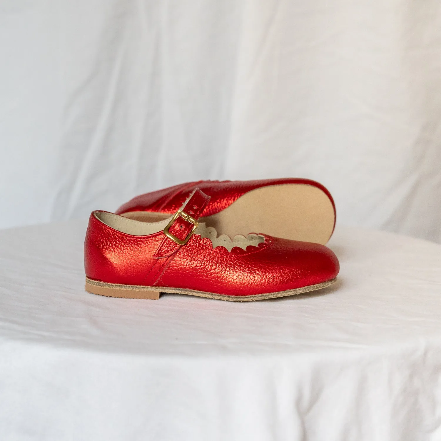 Scalloped Mary Jane - Red Metallic