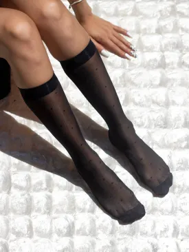 SHEER KNEE HIGH DOTS BLACK