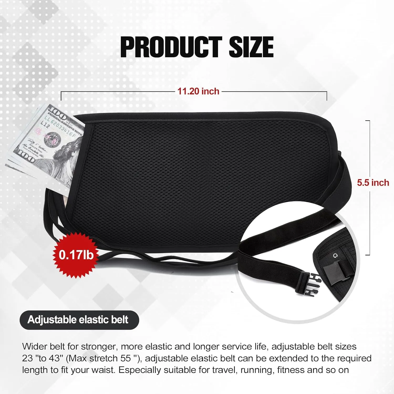 Unisex Money Belt with RFID Blocking Sleeves, Slim Passport Holder RFID Blocking Travel Essentials, Waist Pouch to Protect Cash, Black & 6 Sleeves