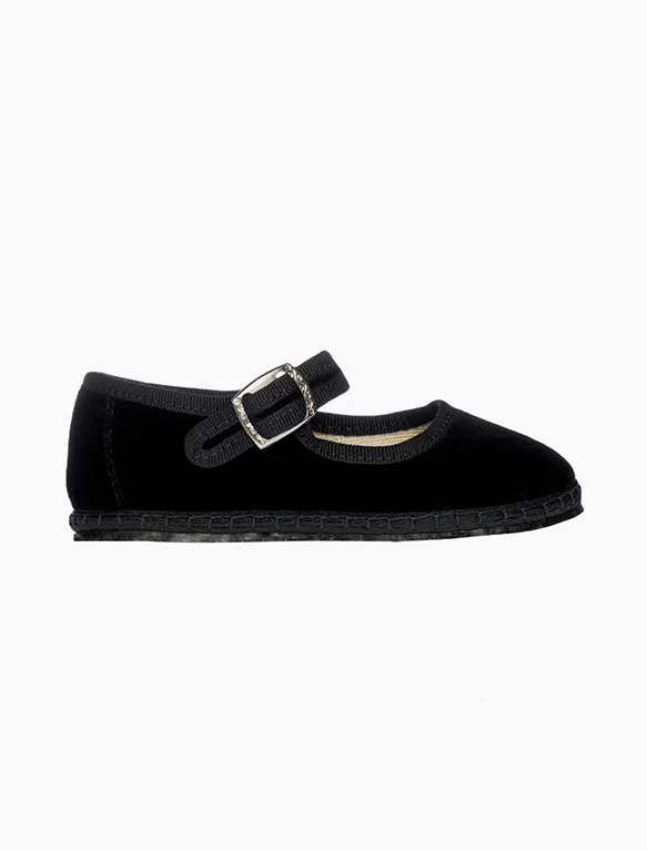 Velvet Mary Jane Flats in Jet