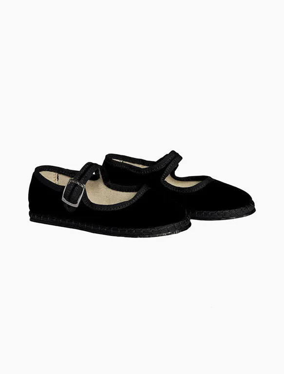 Velvet Mary Jane Flats in Jet
