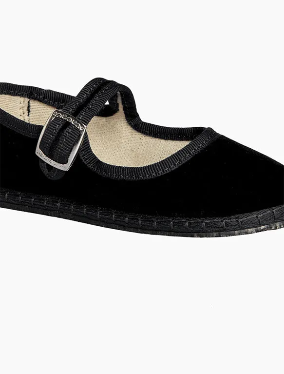 Velvet Mary Jane Flats in Jet