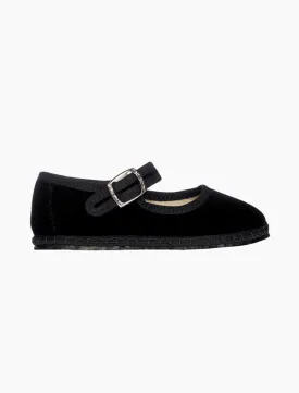 Velvet Mary Jane Flats in Jet