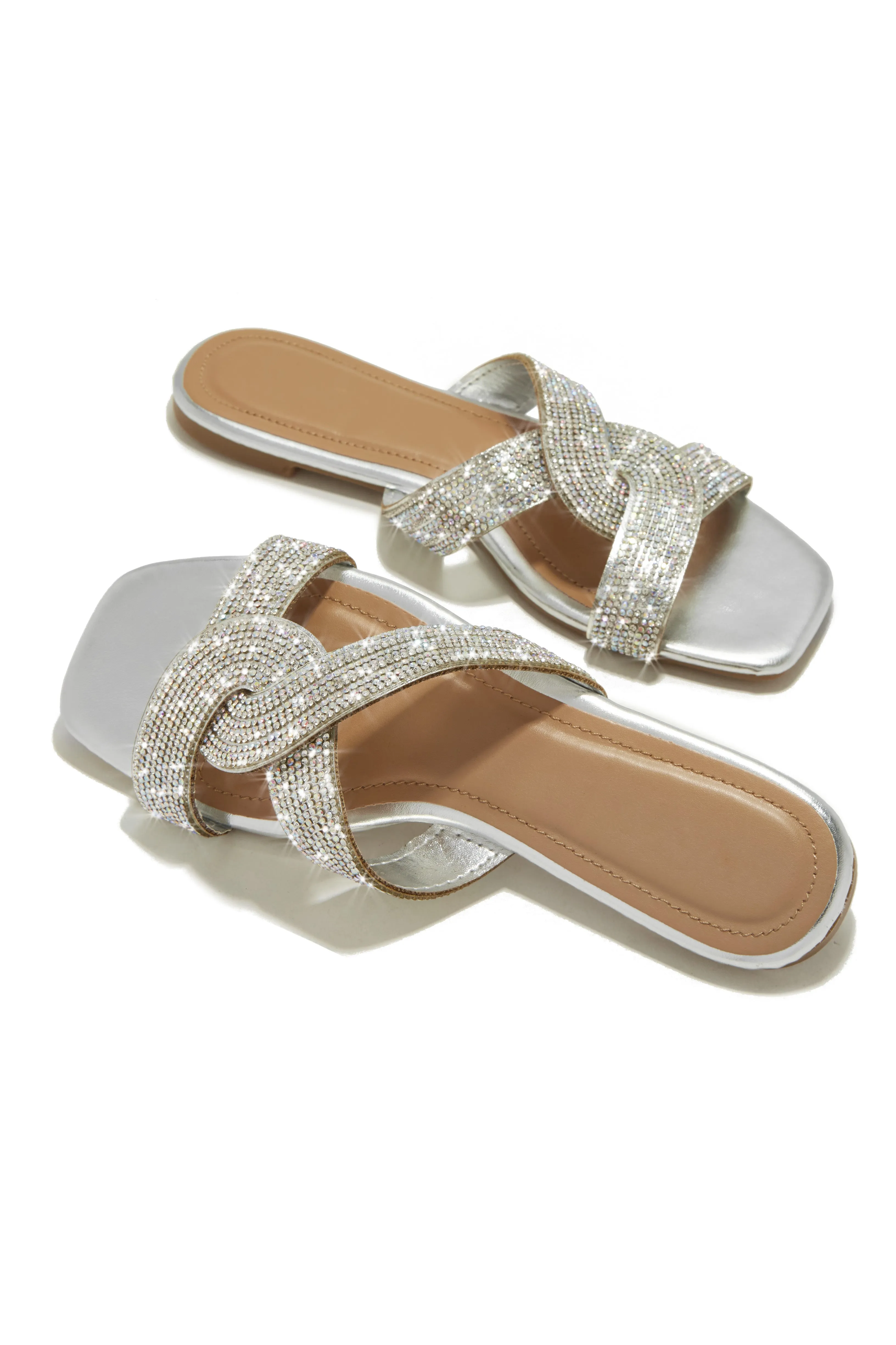 Weekend Ready Embellished Slip On Sandals - Silver