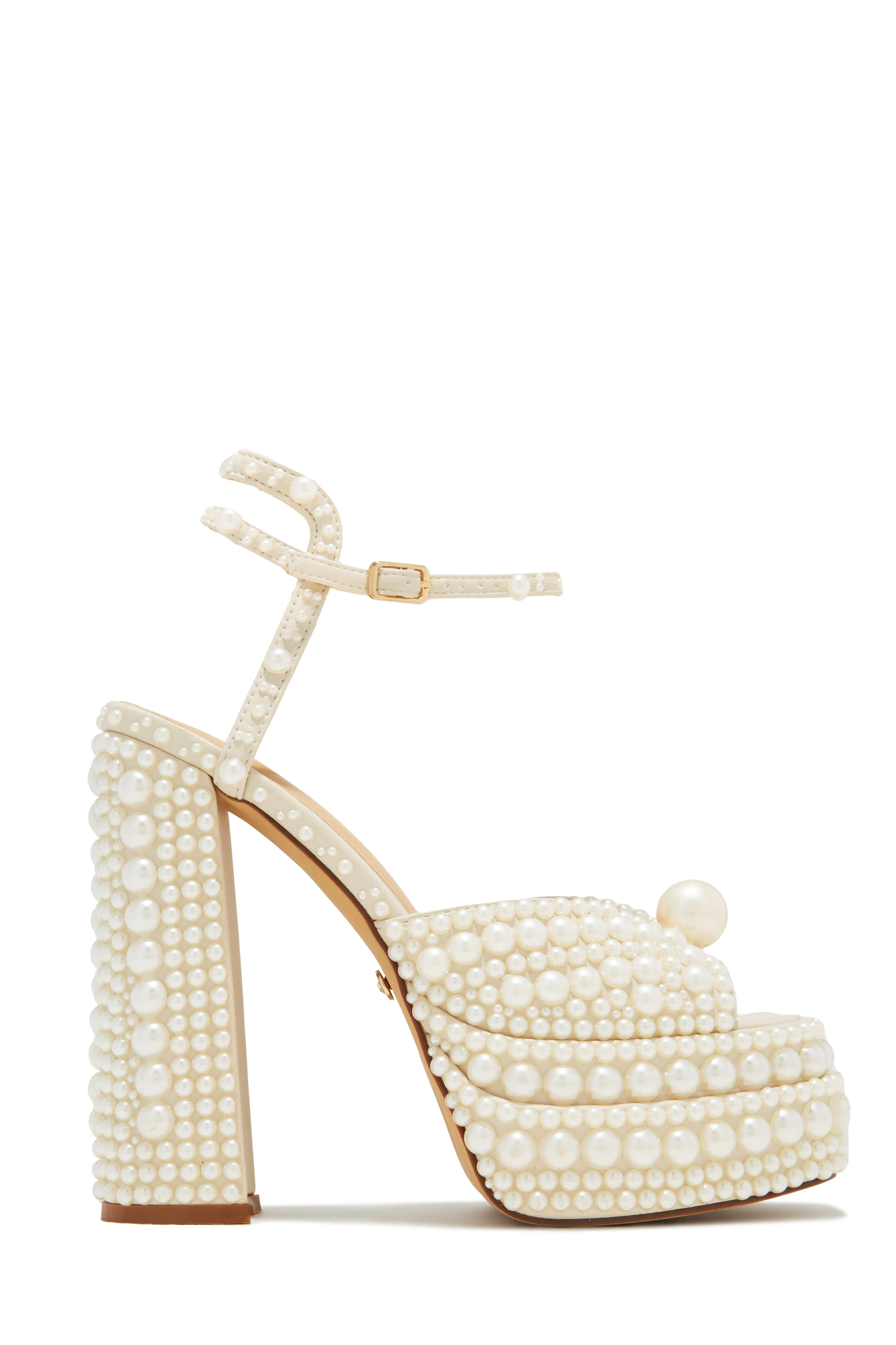 Wifey Status Platform Block Pearl Heels - White