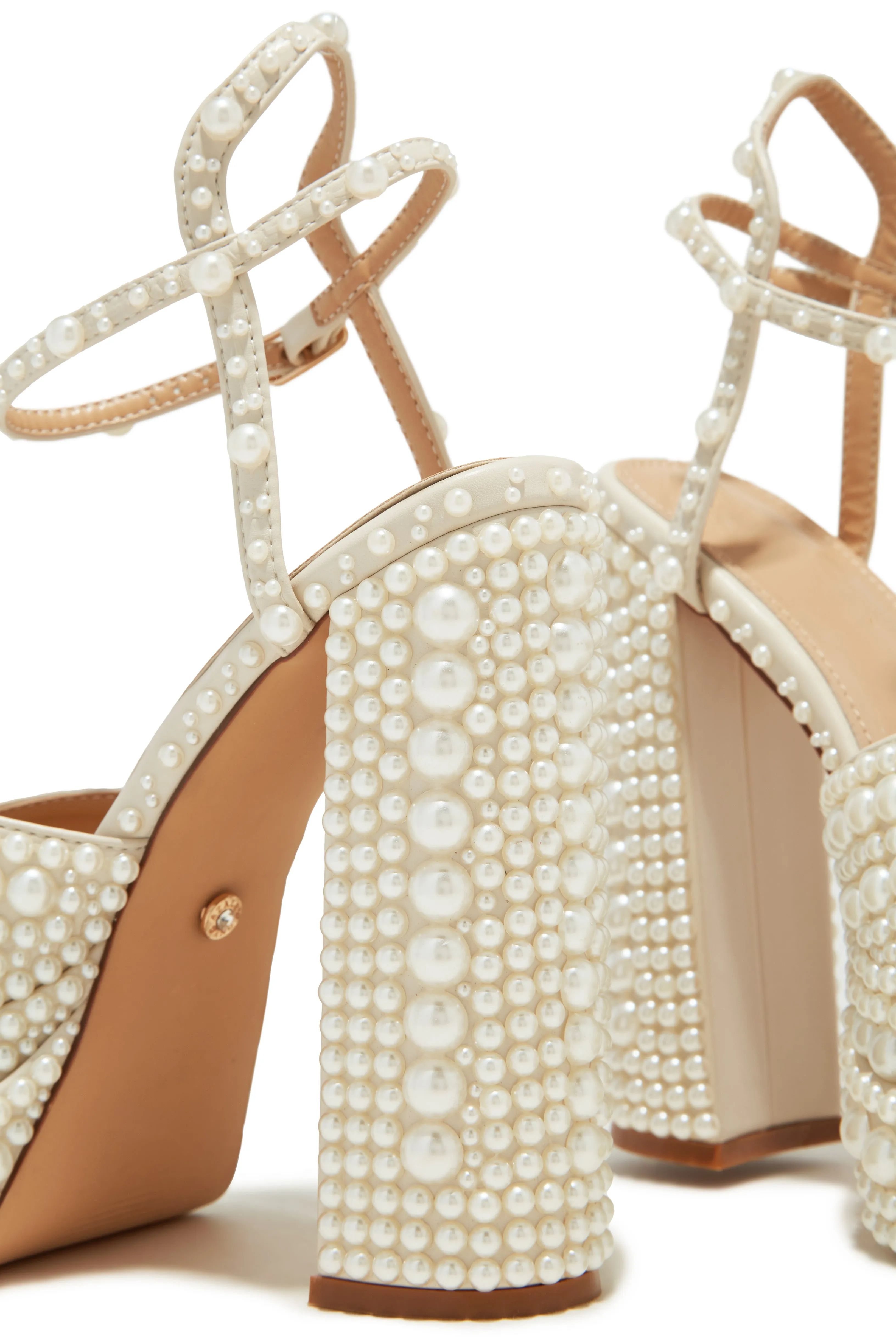 Wifey Status Platform Block Pearl Heels - White