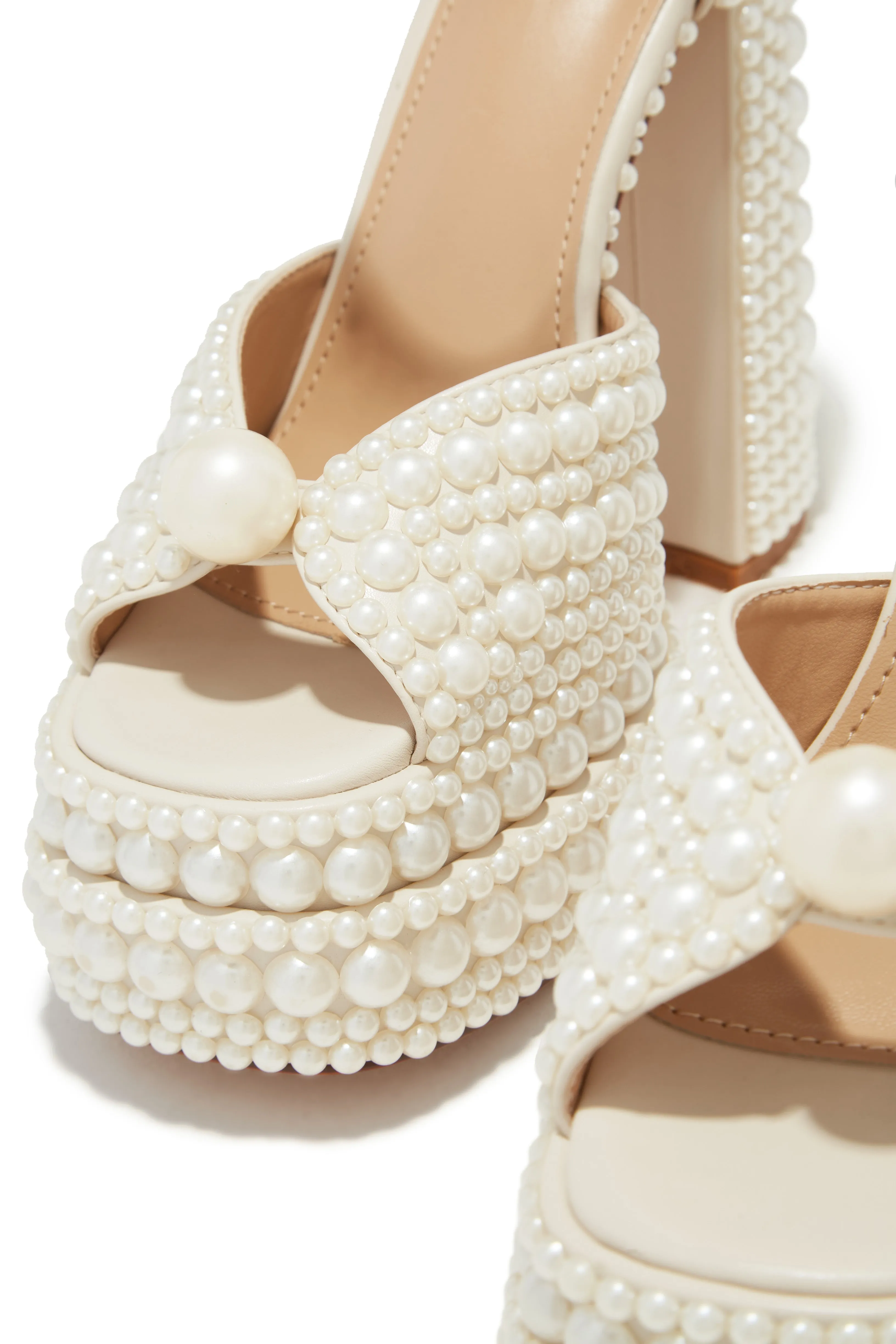 Wifey Status Platform Block Pearl Heels - White
