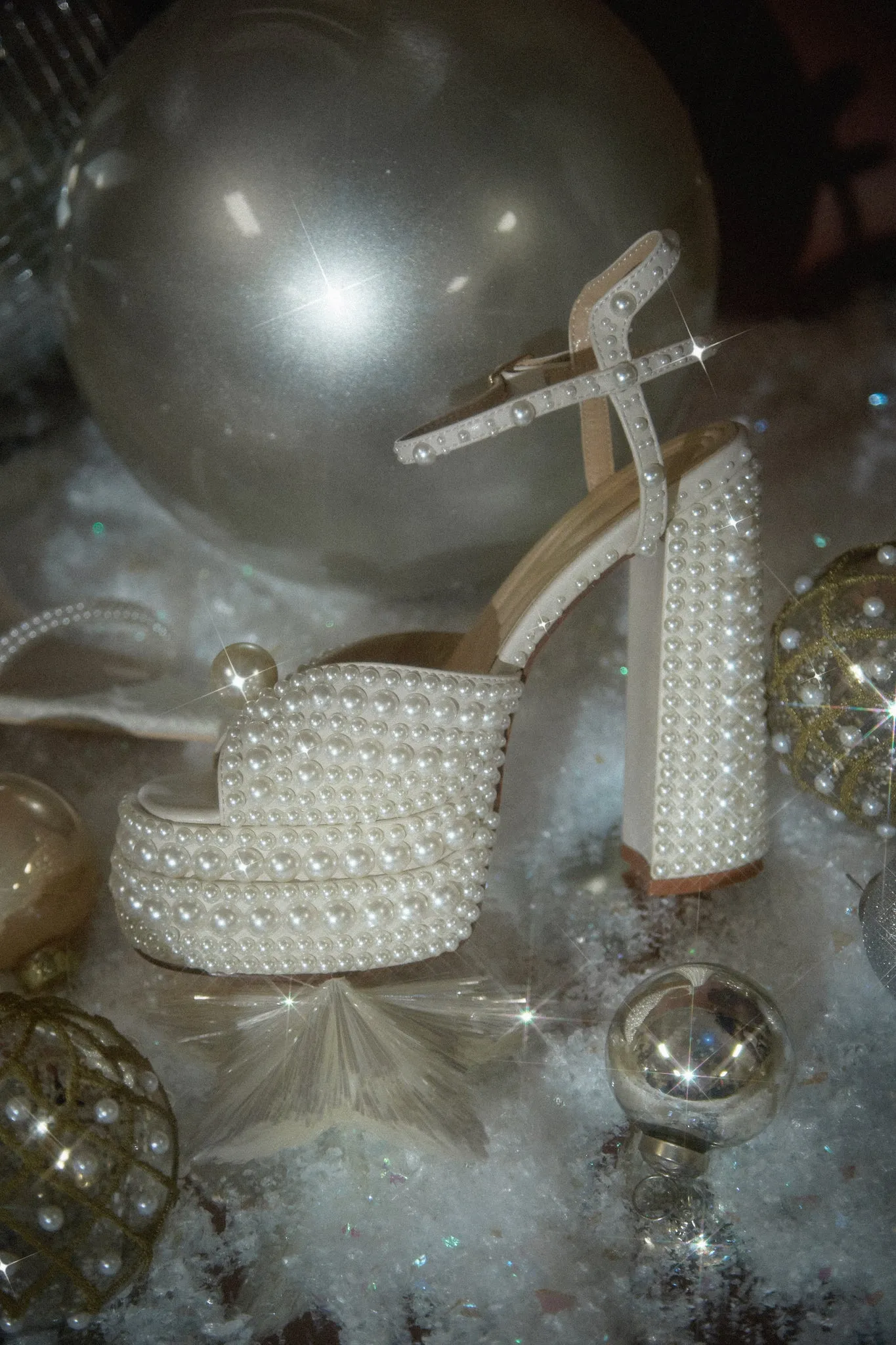 Wifey Status Platform Block Pearl Heels - White