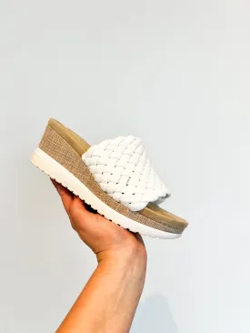 Woven Wide Strap Platform Sandal- White