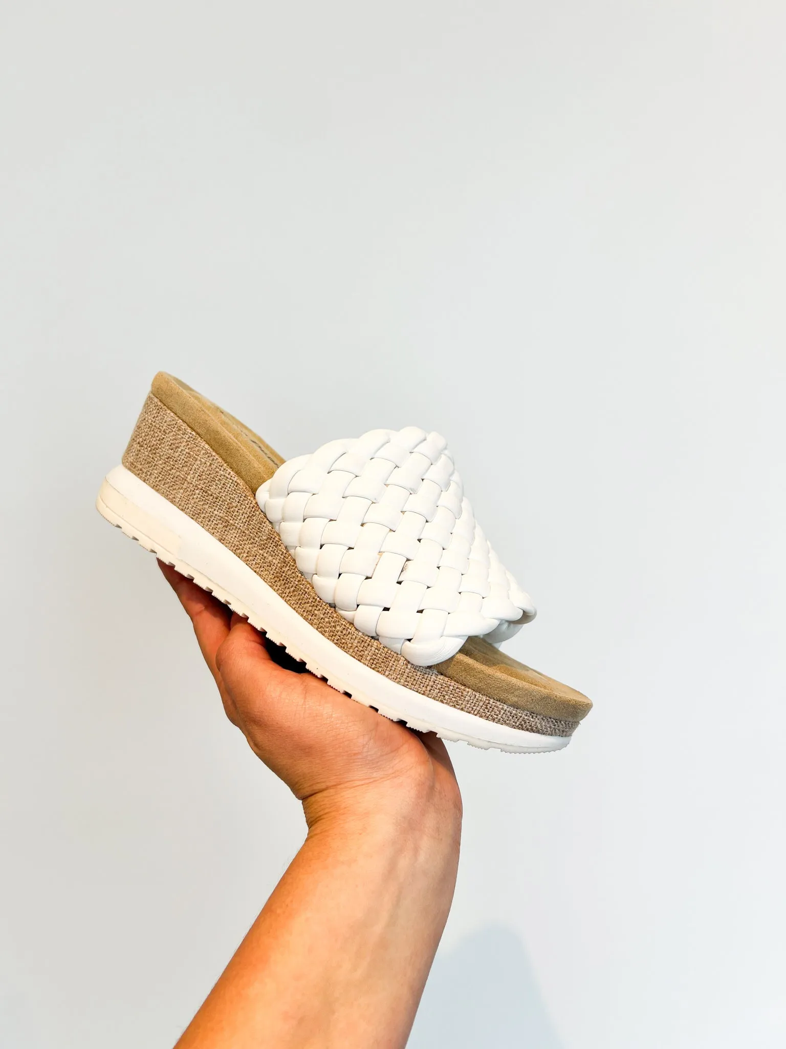 Woven Wide Strap Platform Sandal- White