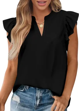 Zenlonr Womens Summer Tops 2025 Casual V Neck Ruffle Cap Sleeve Blouse Shirts Basic Tunic Tops Spring Outfits