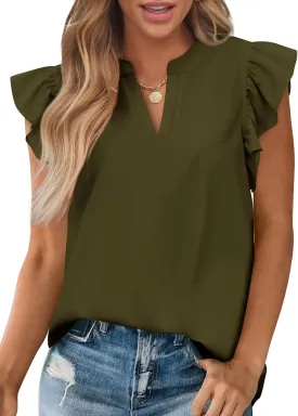 Zenlonr Womens Summer Tops 2025 Casual V Neck Ruffle Cap Sleeve Blouse Shirts Basic Tunic Tops Spring Outfits