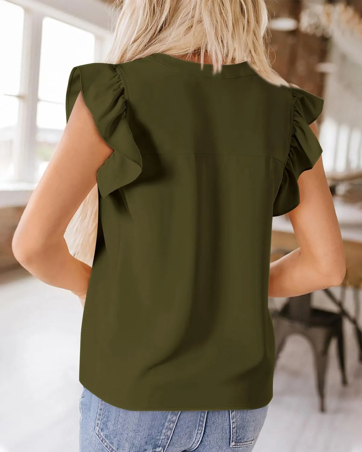Zenlonr Womens Summer Tops 2025 Casual V Neck Ruffle Cap Sleeve Blouse Shirts Basic Tunic Tops Spring Outfits